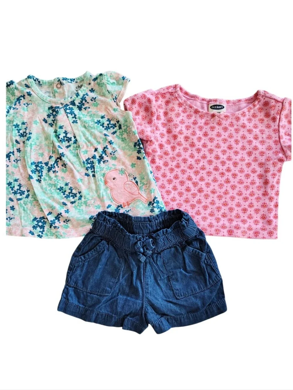 Baby Girl Clothing Bundle Floral Birds Pink Blue Tees And Shorts Size 3 To 6 M